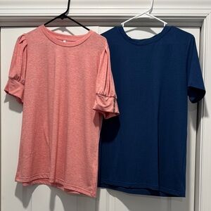 Pink and Blue Short Sleeve Tops